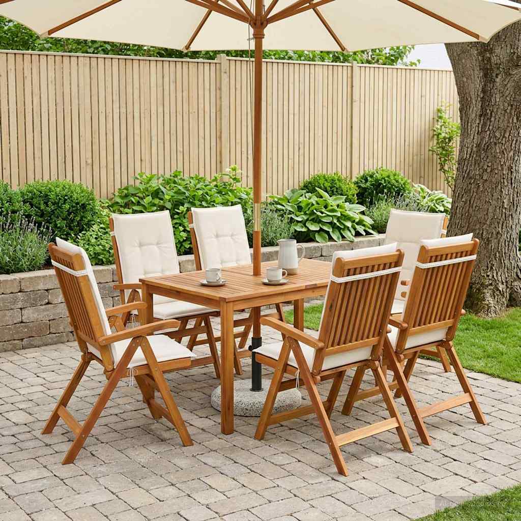 7-Piece Garden Dining Set 6-Seaters Cream Solid Acacia Wood