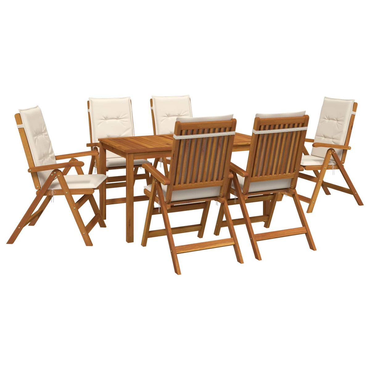 7-Piece Garden Dining Set 6-Seaters Cream Solid Acacia Wood