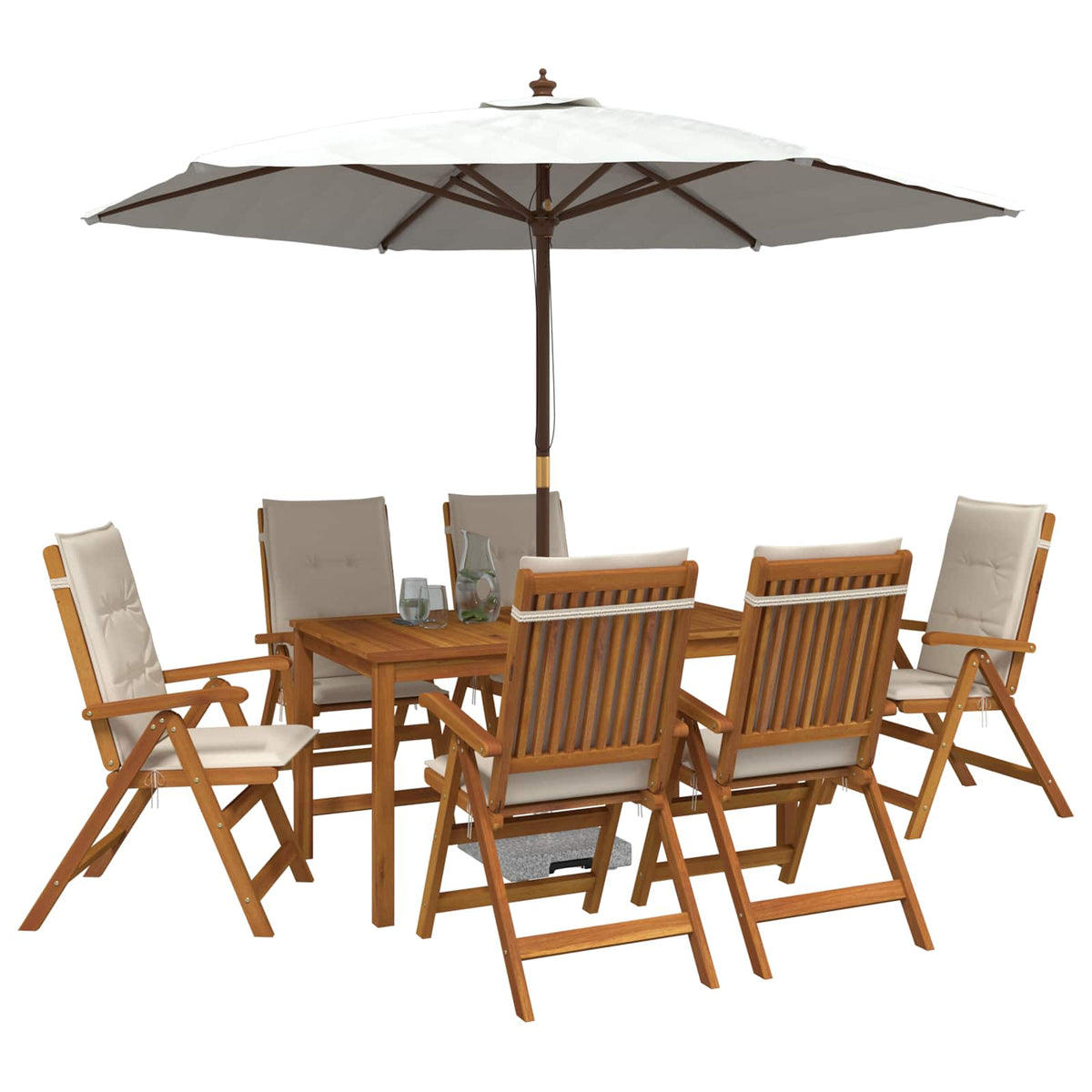 7-Piece Garden Dining Set 6-Seaters Cream Solid Acacia Wood