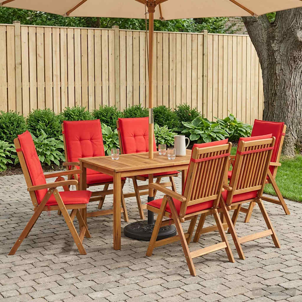7-Piece Garden Dining Set 6-Seaters Red Solid Acacia Wood