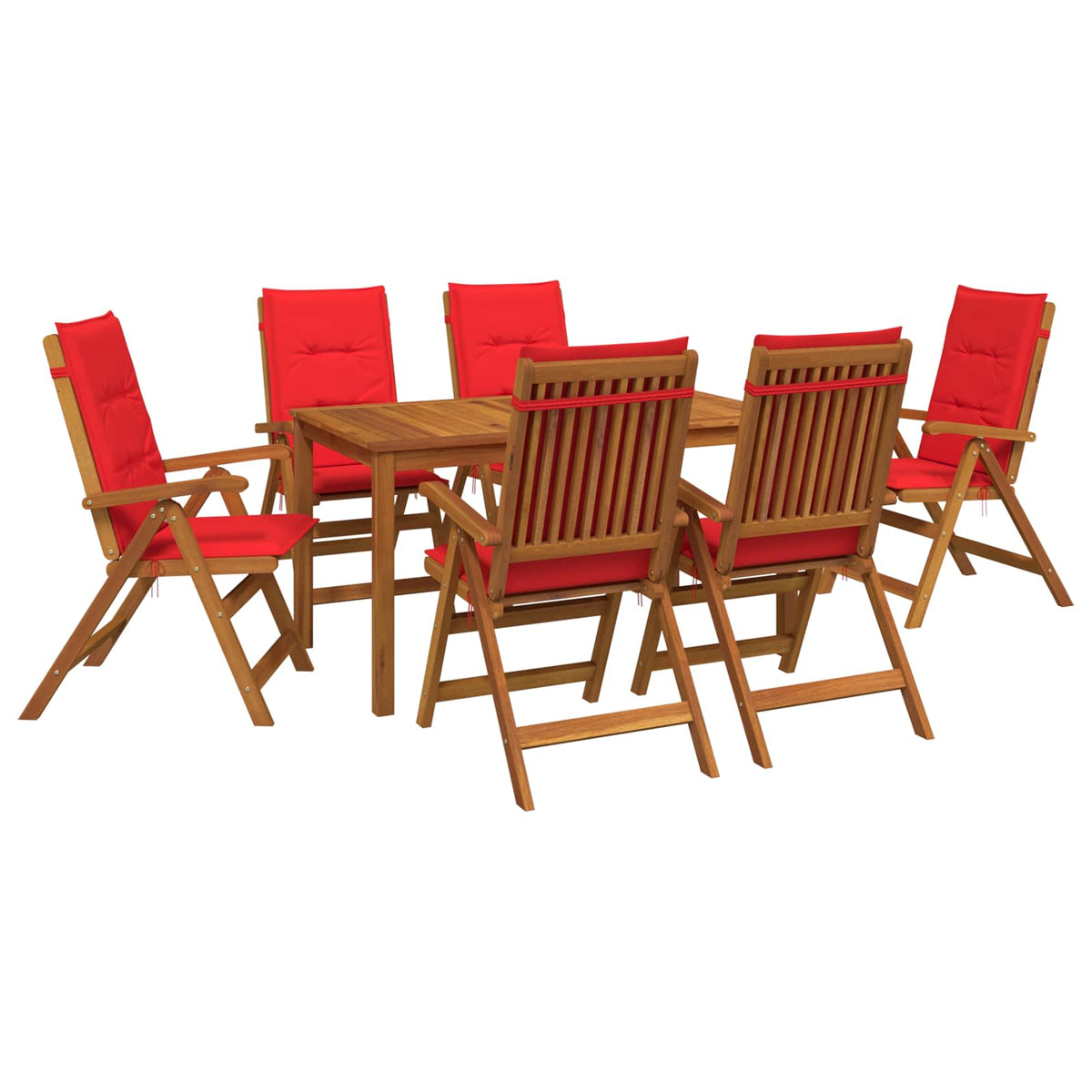 7-Piece Garden Dining Set 6-Seaters Red Solid Acacia Wood