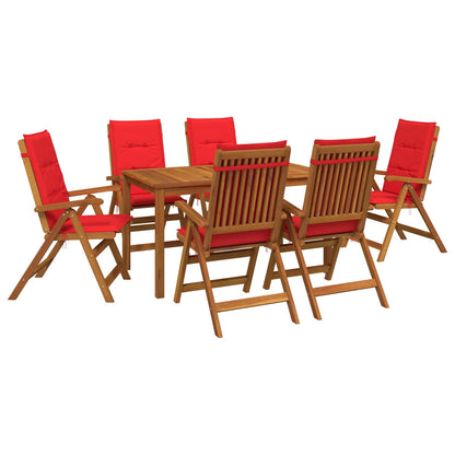 7-Piece Garden Dining Set 6-Seaters Red Solid Acacia Wood