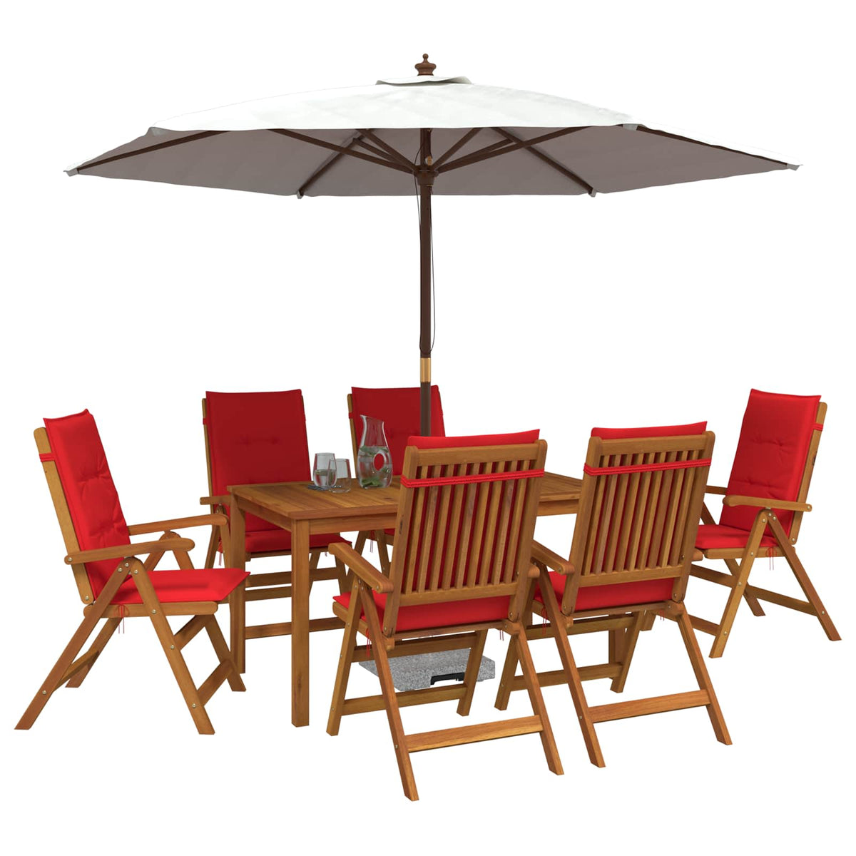 7-Piece Garden Dining Set 6-Seaters Red Solid Acacia Wood