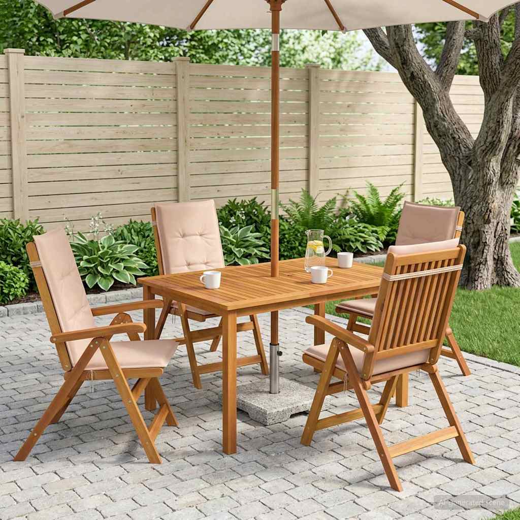 5-Piece Garden Dining Set Natural Solid Acacia Wood