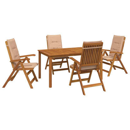 5-Piece Garden Dining Set Natural Solid Acacia Wood