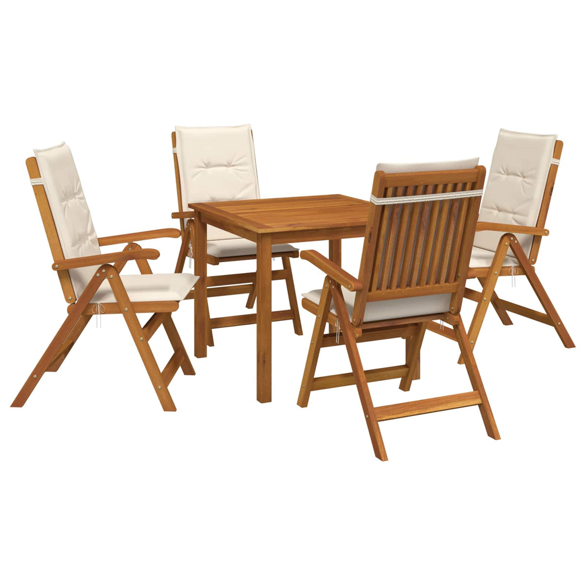 5-Piece Garden Dining Set 4-Seaters Cream Solid Acacia Wood