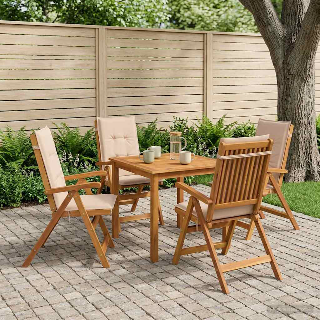 5-Piece Garden Dining Set 4-Seaters Beige Solid Acacia Wood