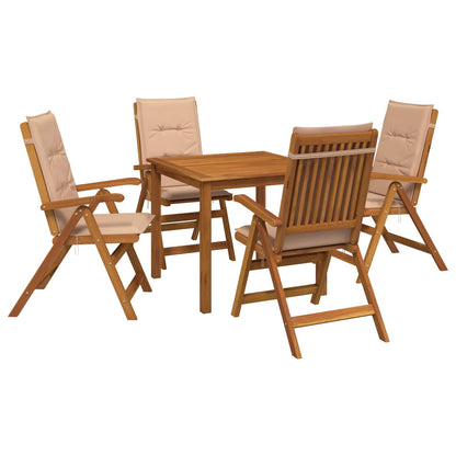 5-Piece Garden Dining Set 4-Seaters Beige Solid Acacia Wood