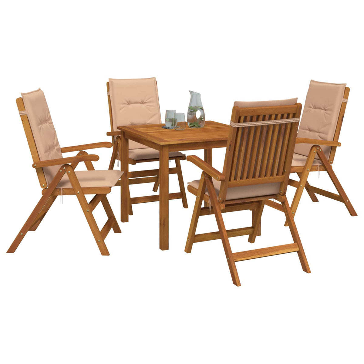 5-Piece Garden Dining Set 4-Seaters Beige Solid Acacia Wood