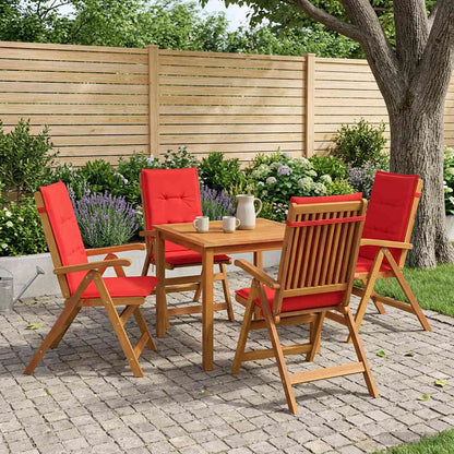 5-Piece Garden Dining Set 4-Seaters Red Solid Acacia Wood