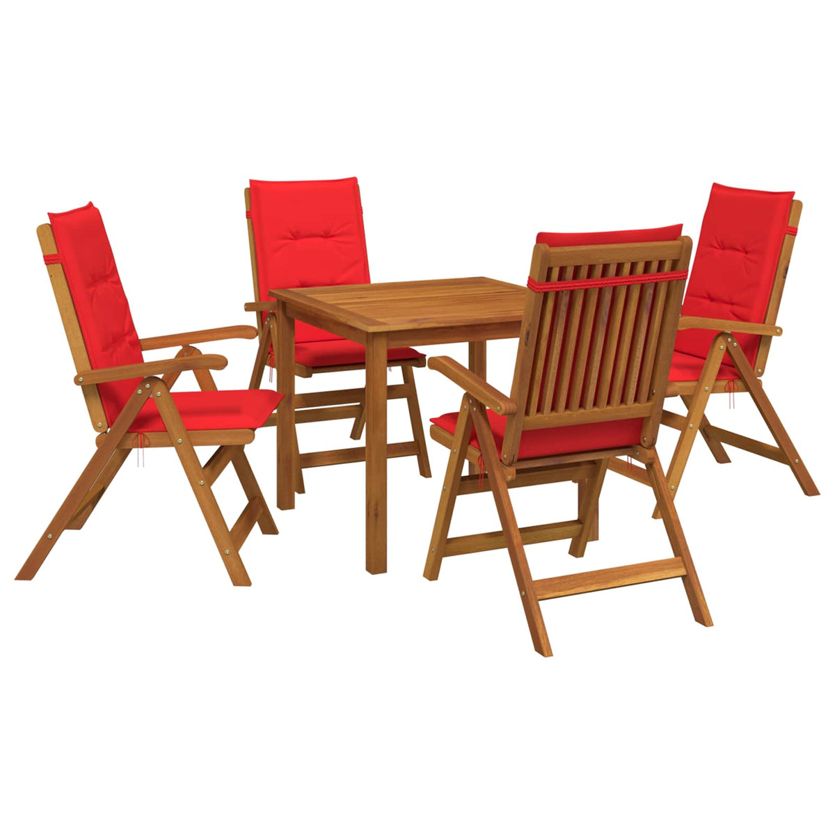 5-Piece Garden Dining Set 4-Seaters Red Solid Acacia Wood