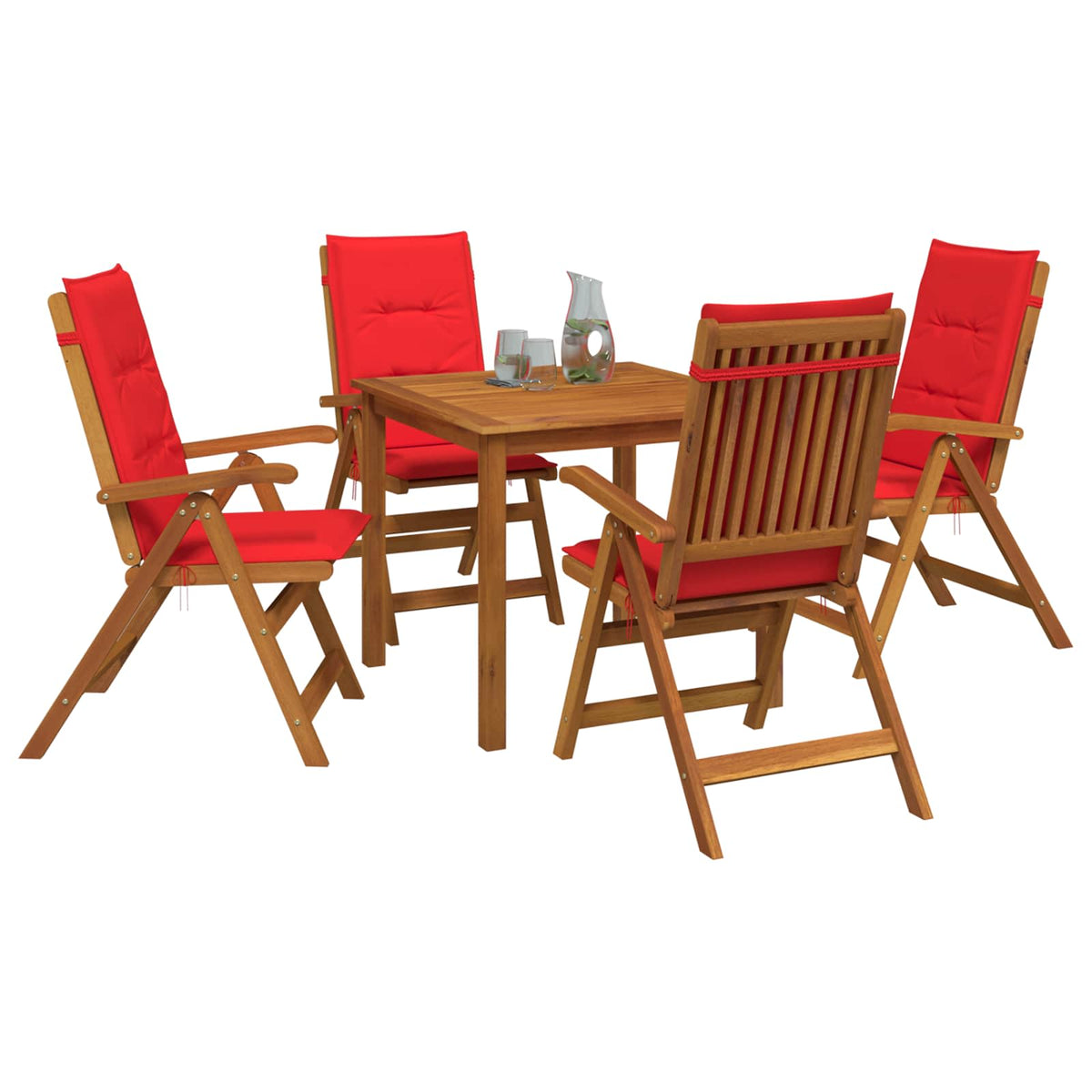 5-Piece Garden Dining Set 4-Seaters Red Solid Acacia Wood