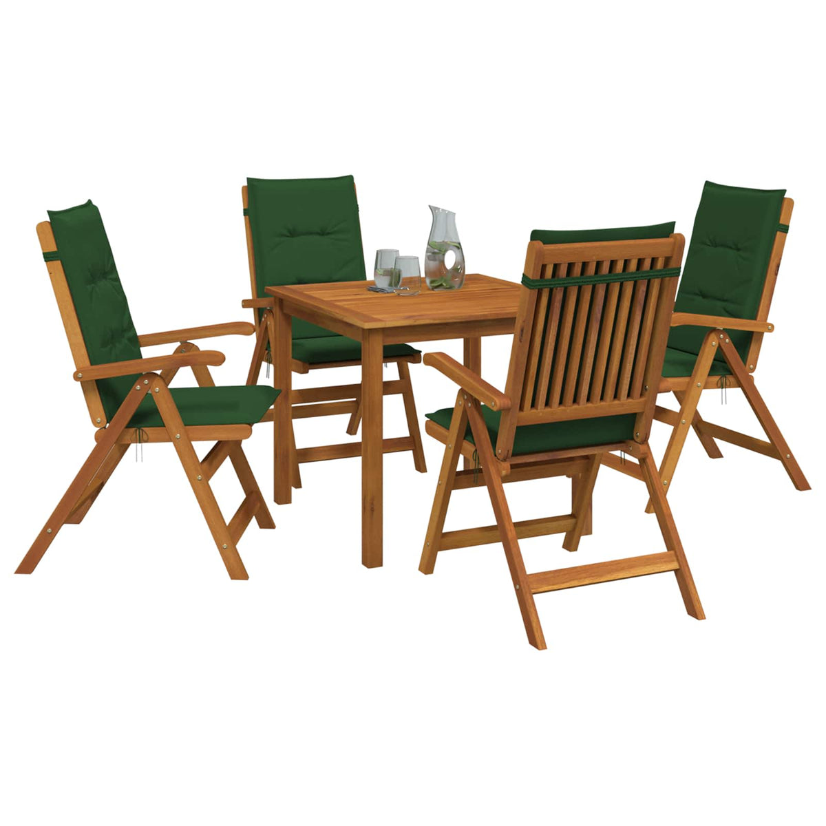 5-Piece Garden Dining Set 4-Seaters Green Solid Acacia Wood