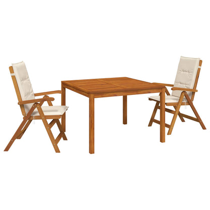 3-Piece Garden Dining Set Natural Solid Acacia Wood