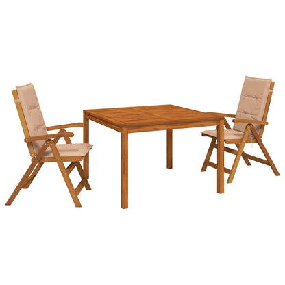 3-Piece Garden Dining Set Natural Solid Acacia Wood