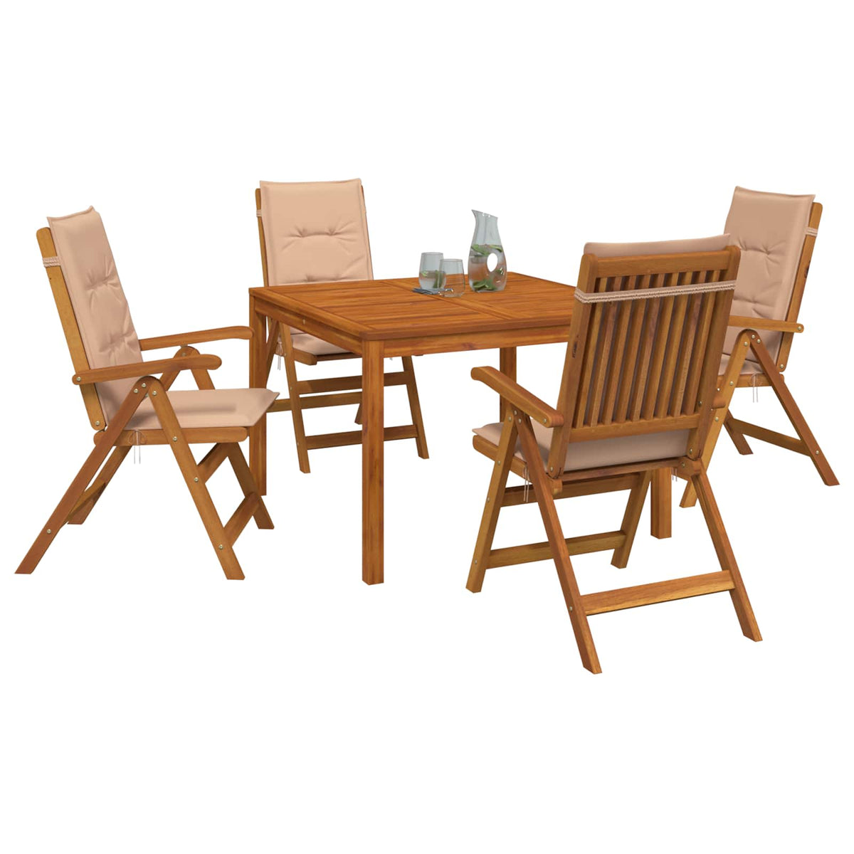 5-Piece Garden Dining Set Natural Solid Acacia Wood