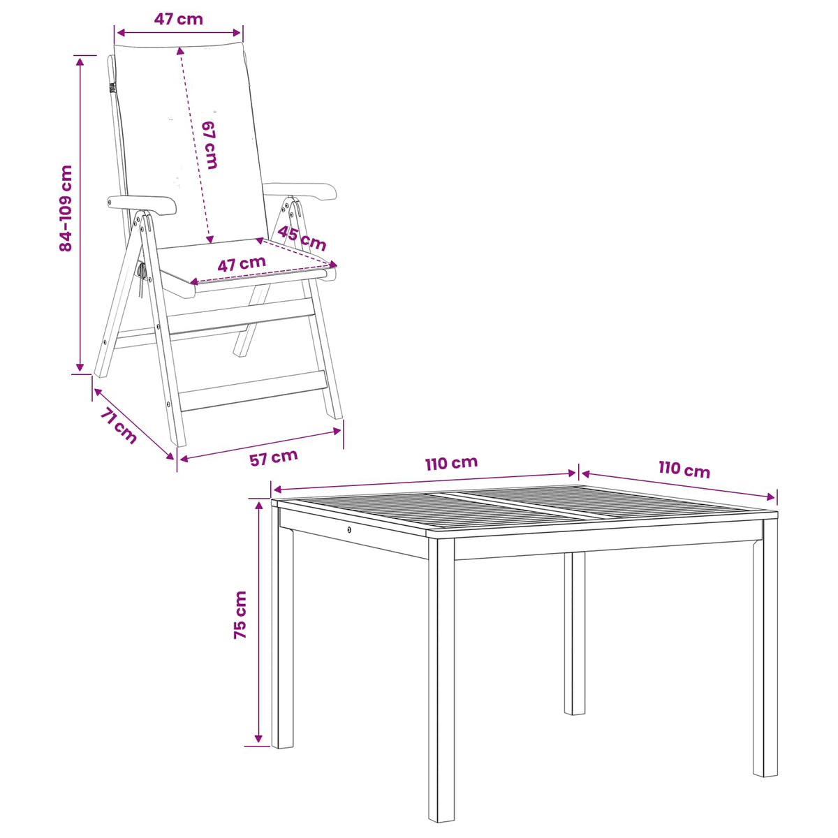 5-Piece Garden Dining Set Natural Solid Acacia Wood