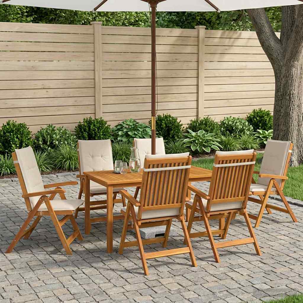 7-Piece Garden Dining Set 6-Seaters Natural Solid Acacia Wood