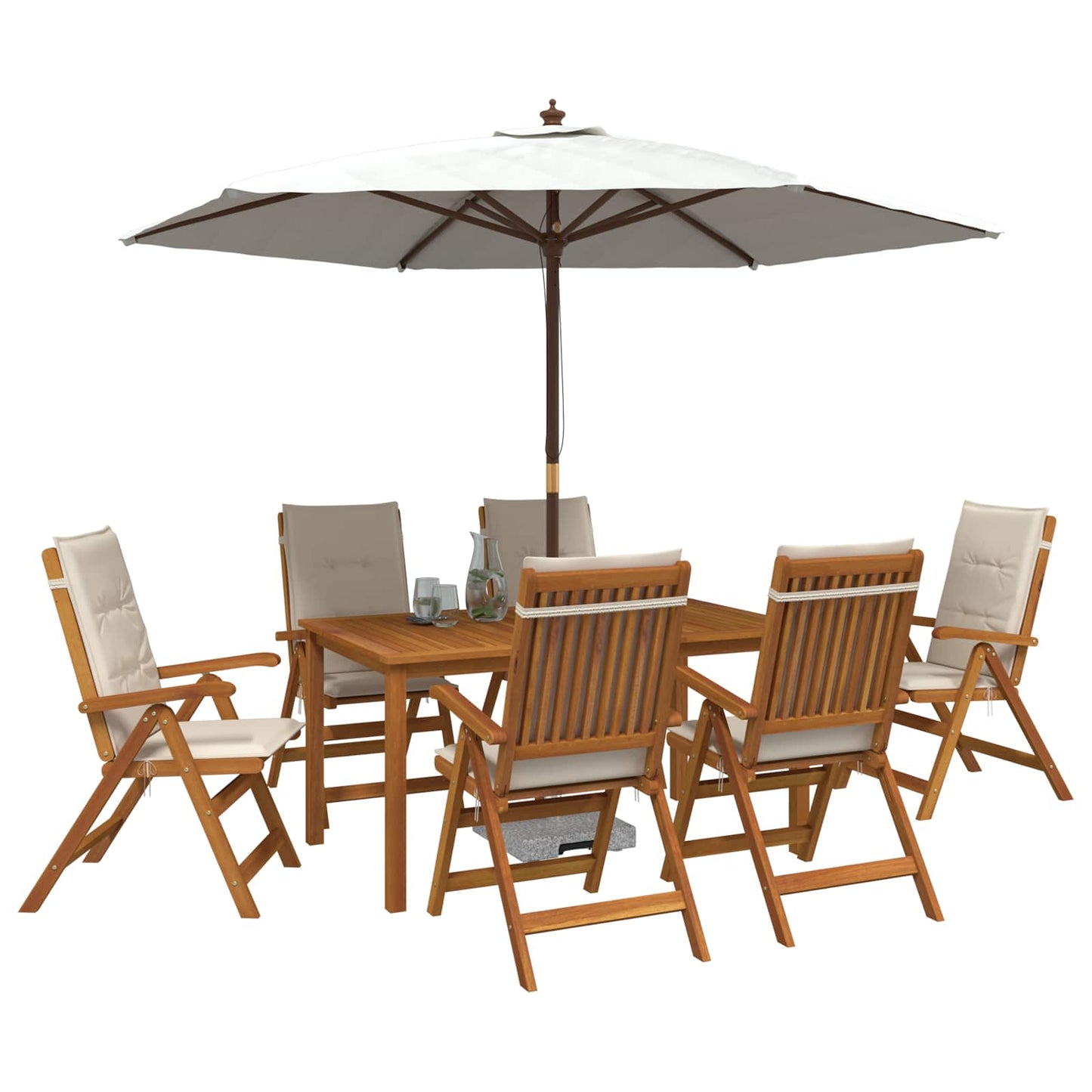 7-Piece Garden Dining Set 6-Seaters Natural Solid Acacia Wood