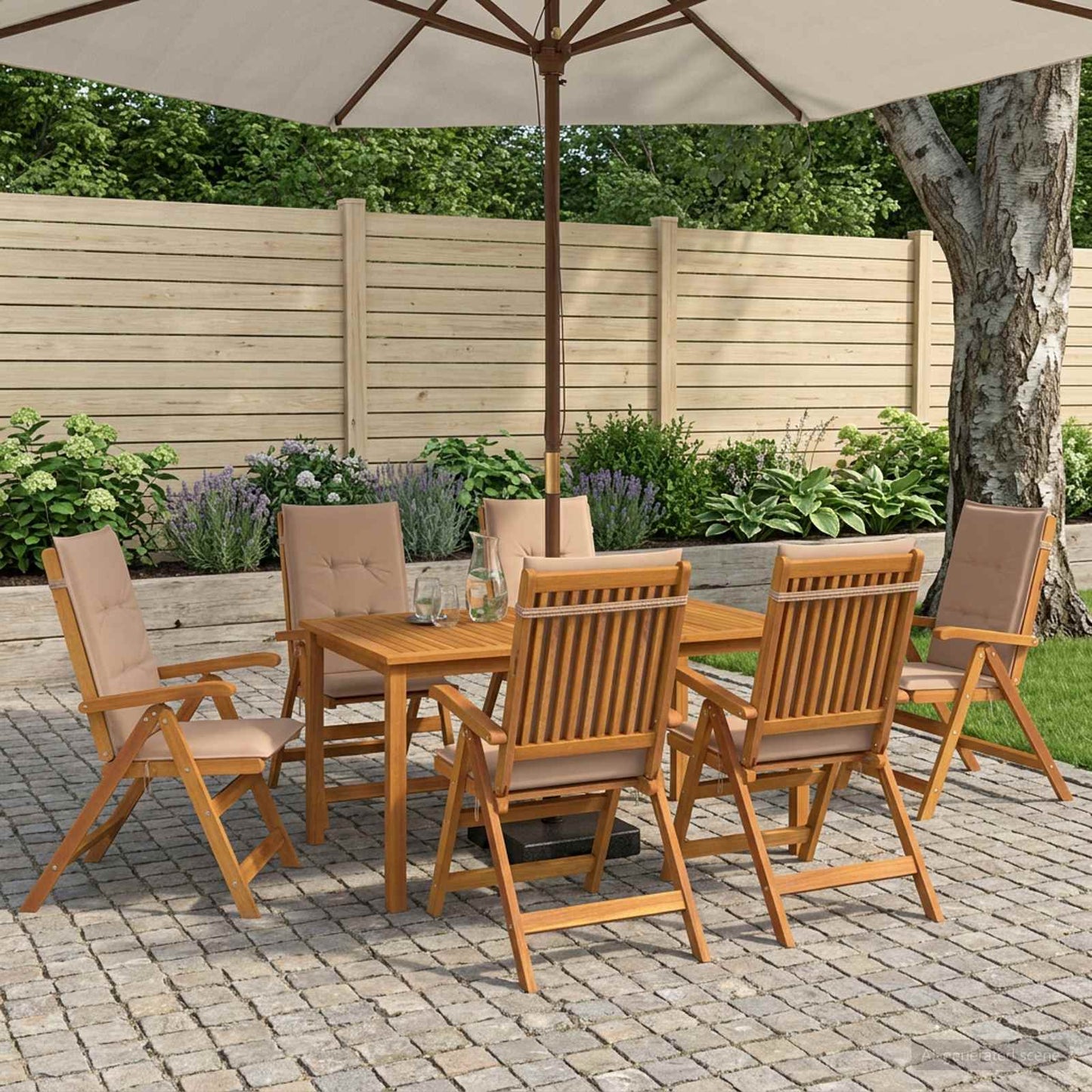 7-Piece Garden Dining Set 6-Seaters Natural Solid Acacia Wood