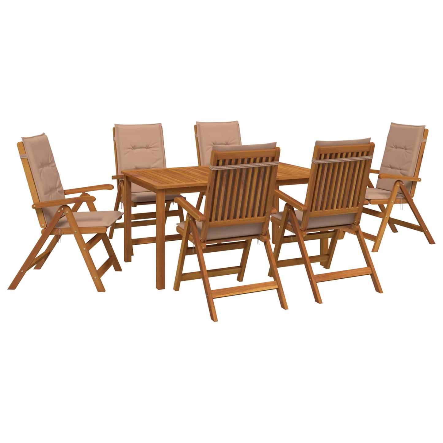 7-Piece Garden Dining Set 6-Seaters Natural Solid Acacia Wood