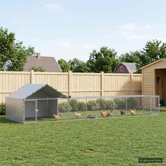 Chicken Coop with Roof and Yard 2 pcs Silver 7 x 2 x 1.5 m