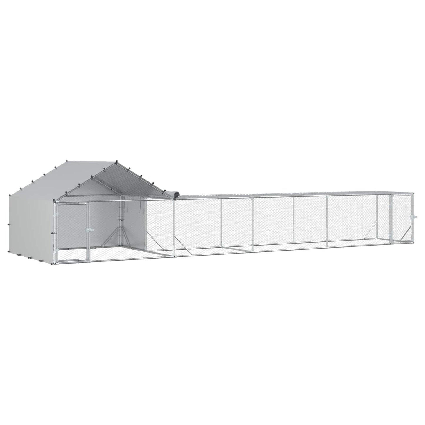 Chicken Coop with Roof and Yard 2 pcs Silver 700 x 200 x 150 cm