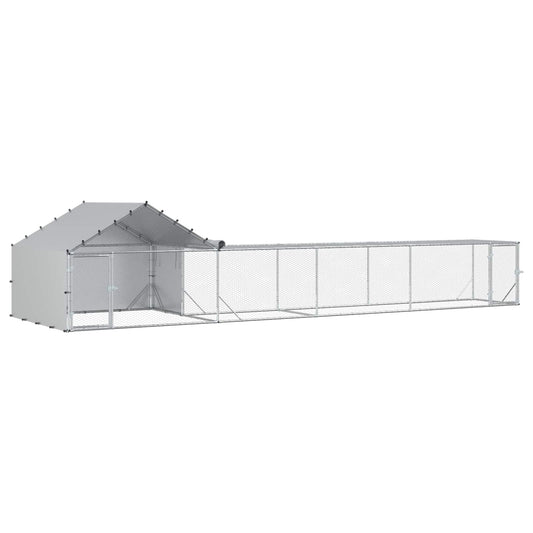 Chicken Coop with Roof and Yard 2 pcs Silver 7 x 2 x 1.5 m