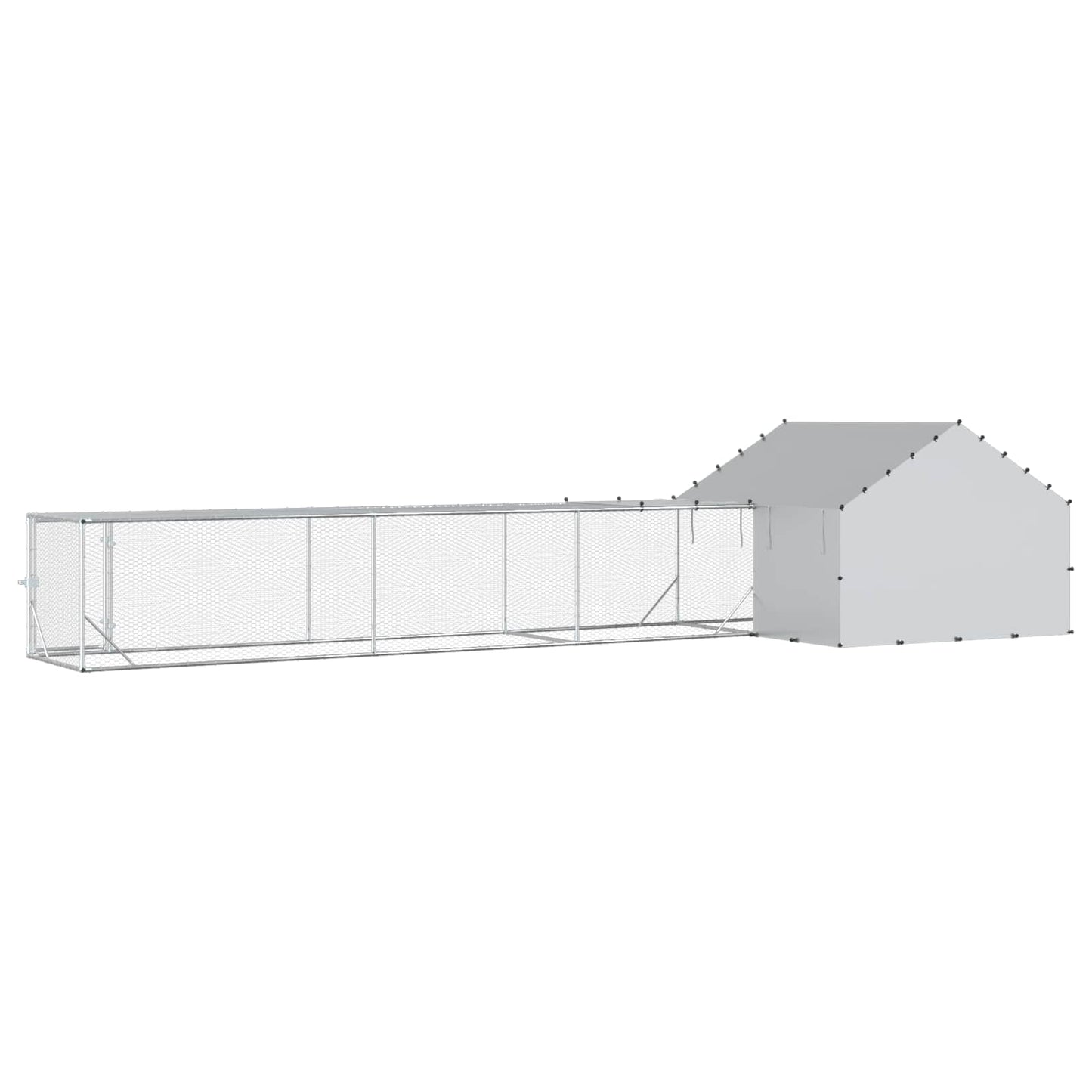 Chicken Coop with Roof and Yard 2 pcs Silver 700 x 200 x 150 cm