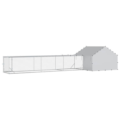Chicken Coop with Roof and Yard 2 pcs Silver 700 x 200 x 150 cm