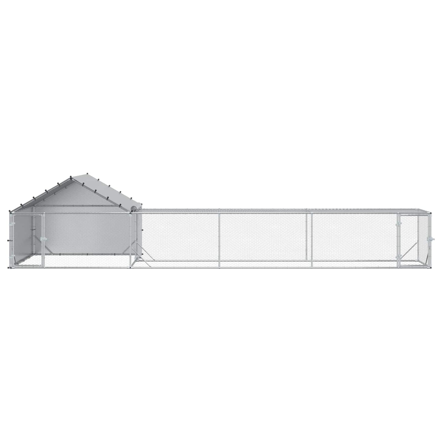 Chicken Coop with Roof and Yard 2 pcs Silver 700 x 200 x 150 cm