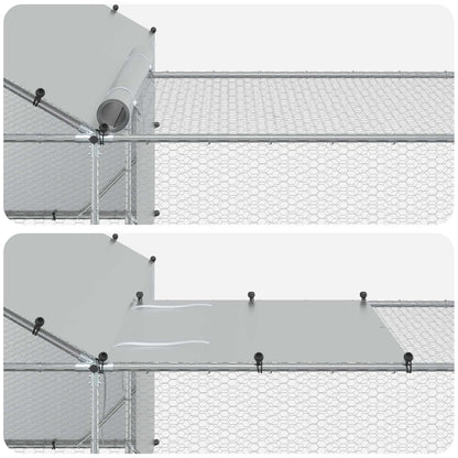 Chicken Coop with Roof and Yard 2 pcs Silver 700 x 200 x 150 cm