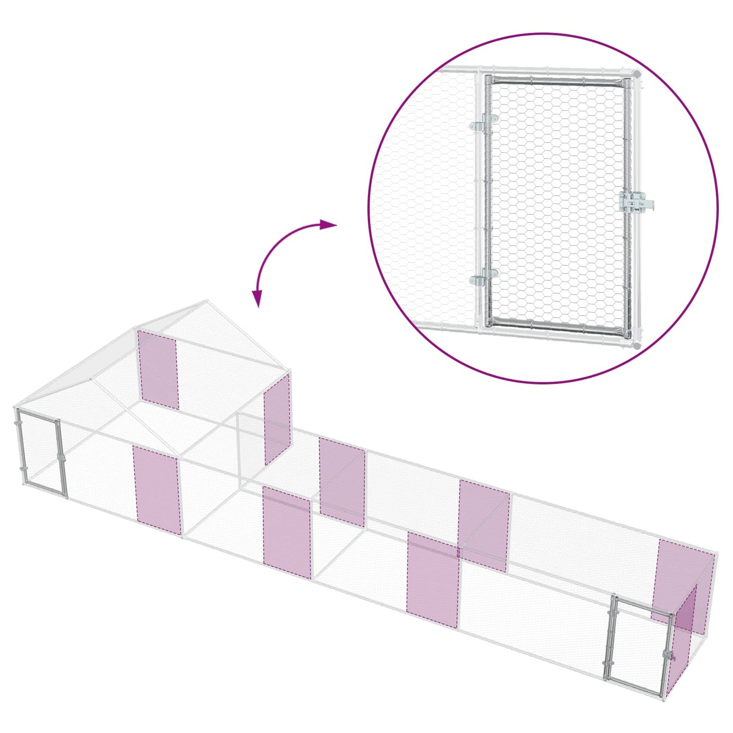 Chicken Coop with Roof and Yard 2 pcs Silver 700 x 200 x 150 cm