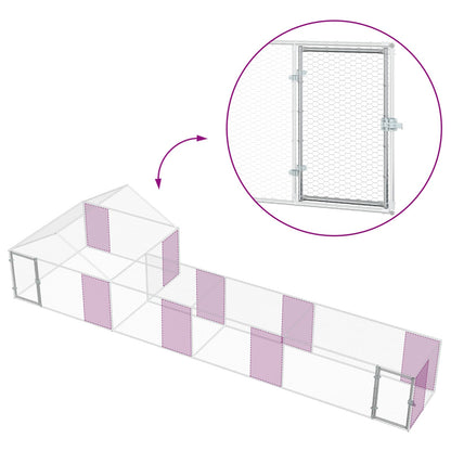Chicken Coop with Roof and Yard 2 pcs Silver 700 x 200 x 150 cm