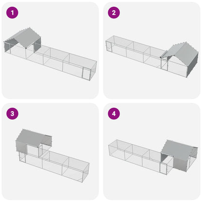 Chicken Coop with Roof and Yard 2 pcs Silver 700 x 200 x 150 cm