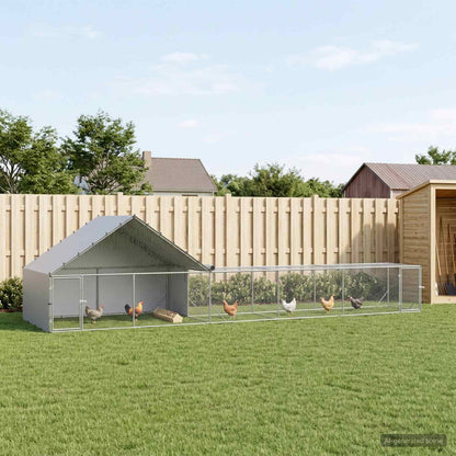 Chicken Coop with Roof and Yard 2 pcs Silver 800 x 200 x 190 cm