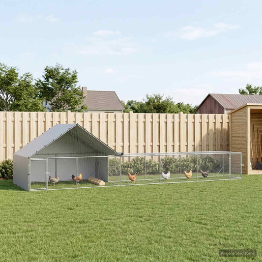 Chicken Coop with Roof and Yard 2 pcs Silver 800 x 200 x 190 cm
