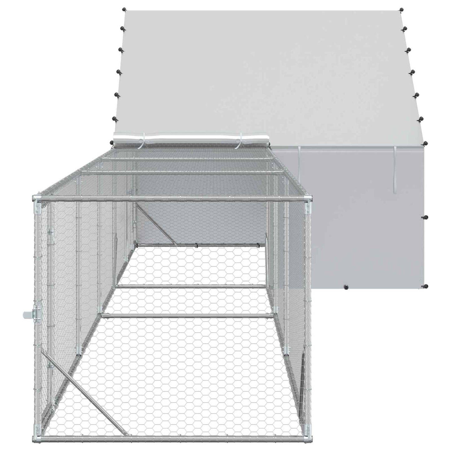Chicken Coop with Roof and Yard 2 pcs Silver 800 x 200 x 190 cm