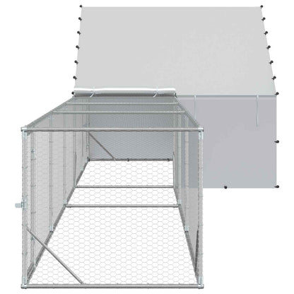 Chicken Coop with Roof and Yard 2 pcs Silver 800 x 200 x 190 cm
