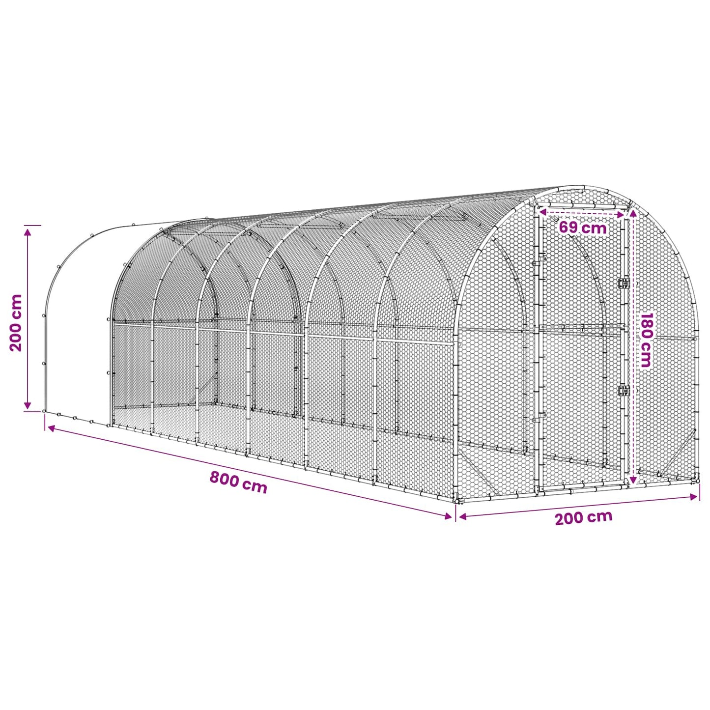 Chicken Coop Silver 800 x 200 x 200 cm Galvanised Steel