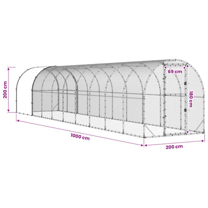 Chicken Coop Silver 1000 x 200 x 200 cm Galvanised Steel