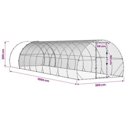 Chicken Coop Silver 1000 x 300 x 200 cm Galvanised Steel