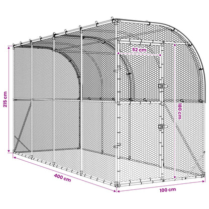 Against Wall Chicken Coop Silver 400 x 100 x 215 cm