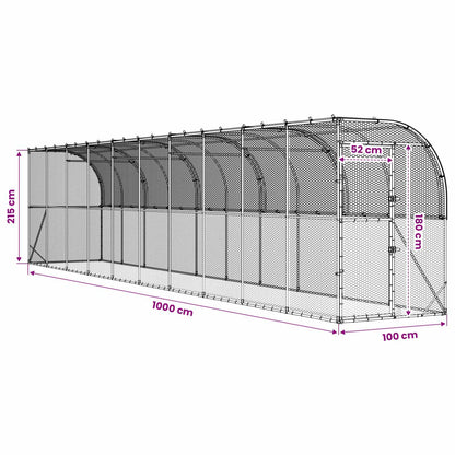 Against Wall Chicken Coop Silver 1000 x 100 x 215 cm