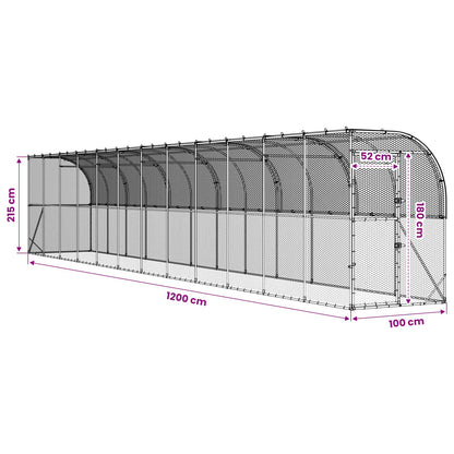 Against Wall Chicken Coop Silver 1200 x 100 x 215 cm