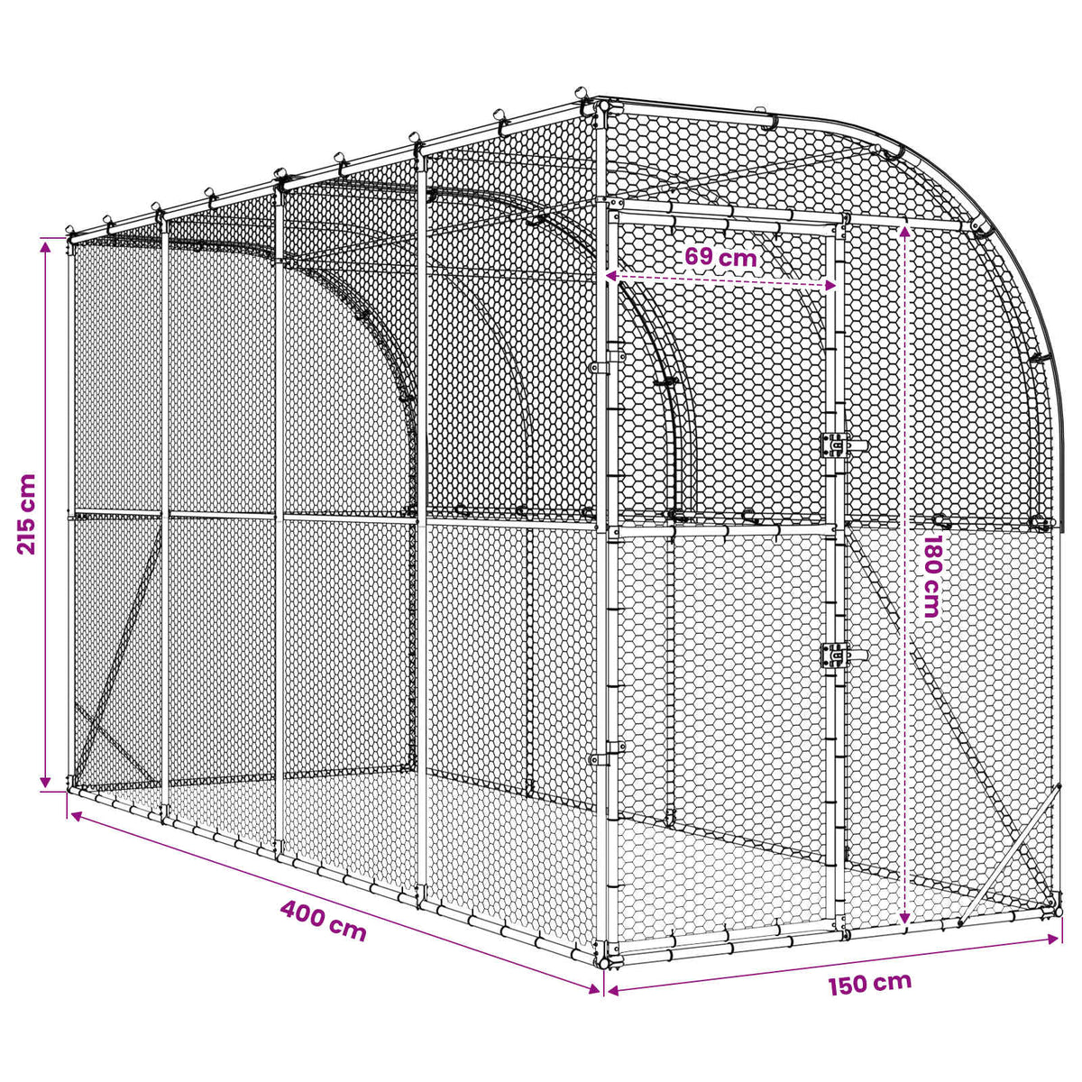 Against Wall Chicken Coop Silver 400 x 150 x 215 cm
