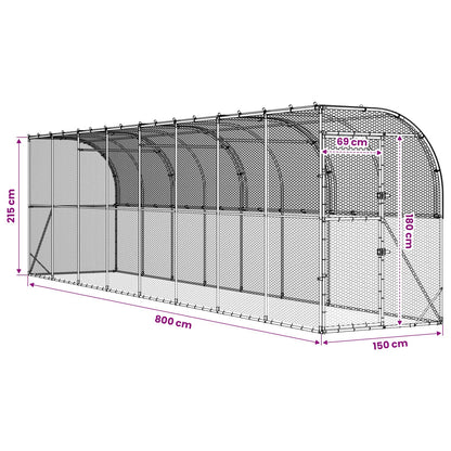 Against Wall Chicken Coop Silver 800 x 150 x 215 cm