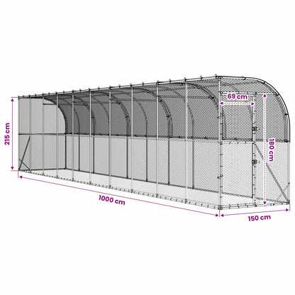 Against Wall Chicken Coop Silver 1000 x 150 x 215 cm