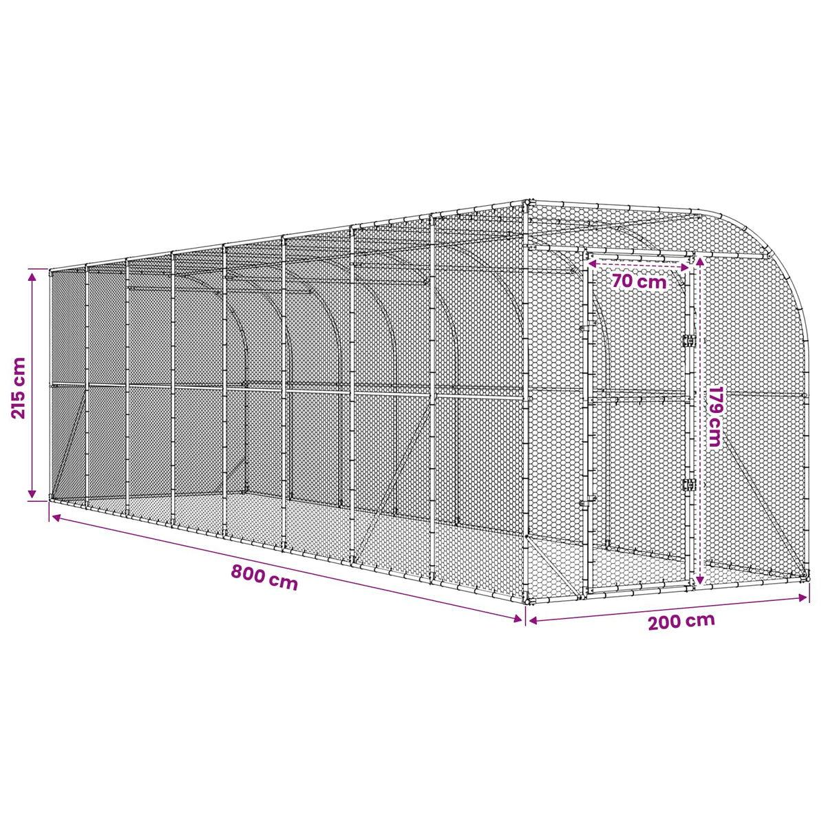 Against Wall Chicken Coop Silver 800 x 200 x 215 cm