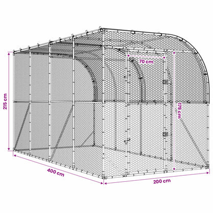 Against Wall Chicken Coop Silver 400 x 200 x 215 cm